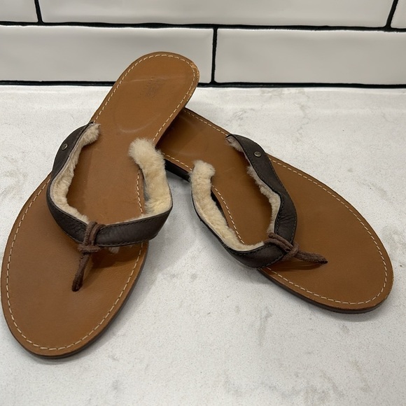 Ugg Fur Flip Wooden Bottom Flops Women’s Size 8 - Picture 10 of 14